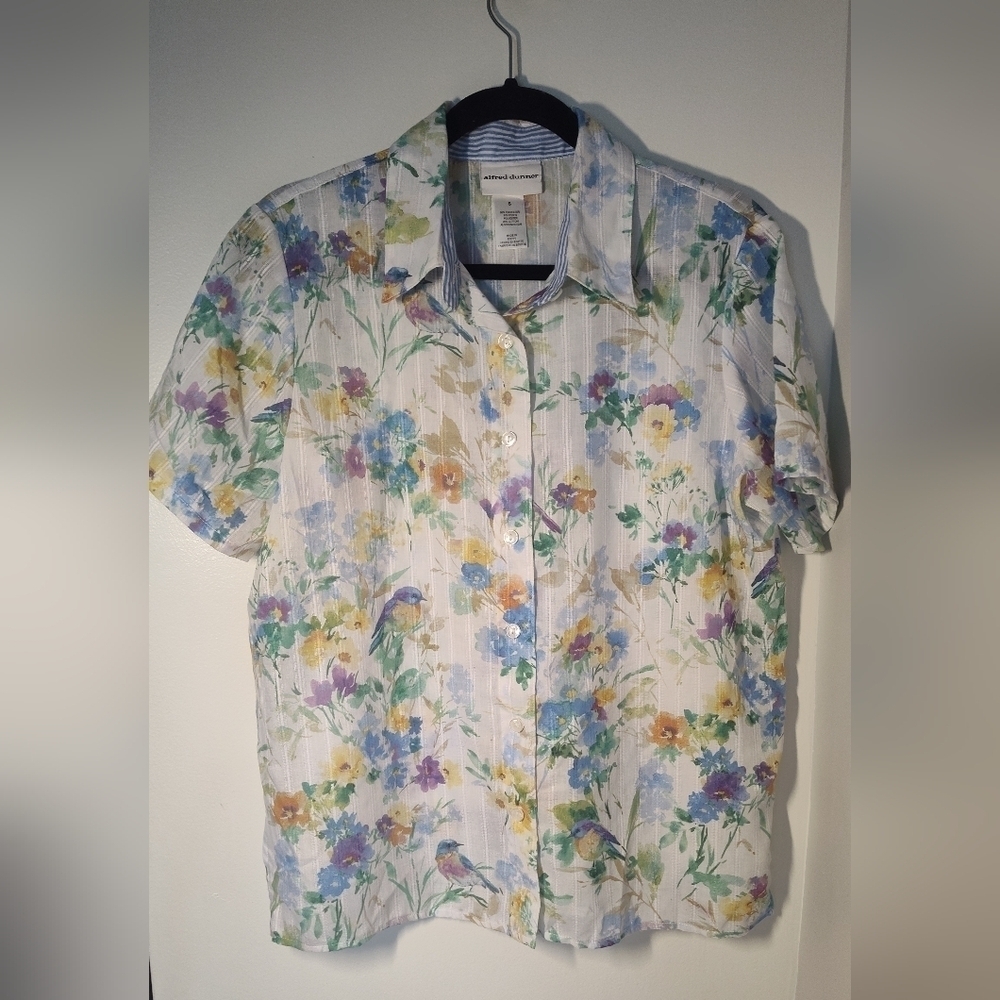 Alfred Dunner Floral Short Sleeve Button-Up Shirt Size S #549